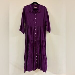 NATURAL LIFE Deep Purple Maxi Three Tiered Dress Sz L